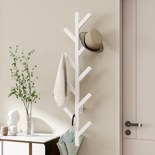 Vlush Wall Mounted Metal Coat Rack with 9 Hooks Modern Minimalist Coat Racks, Upright hat rack for wall for Hanging Clothes, Hats, Hanging Bags and Scarves Entrance Wall Iron Coat Rack (White)