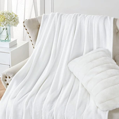 Walensee Fleece Blanket Plush Throw Fuzzy Lightweight (XL-Twin Size 66x90 White) Super Soft Microfiber Flannel Blankets for Couch, Bed, Sofa Ultra Luxurious Warm and Cozy for All Seasons