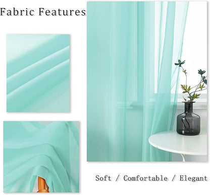 DUALIFE Aqua Window Sheer Curtains 120 Inches Extra Long 2 Panels Grommet Voile Drapes Gauze Semi Sheer Curtains for Living Room Kids Bedroom 52 x 120 Inch Length