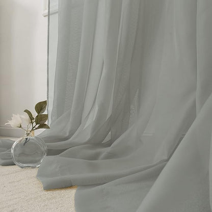HUTO 2 Pieces Sage Grey Sheer Window Curtains Panels for Bedroom Rod Pocket Window Sheer Curtains Drapes 52 by 72 Inches Long for Living Room