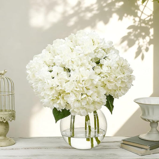 8 Pcs 18 Inch Hydrangea Artificial Flowers Faux Hydrangea Flowers with Stems Fake Bouquet Bulk Realistic Floral for Fall Home Table Christmas Indoor Outdoor Decoration (Beige)