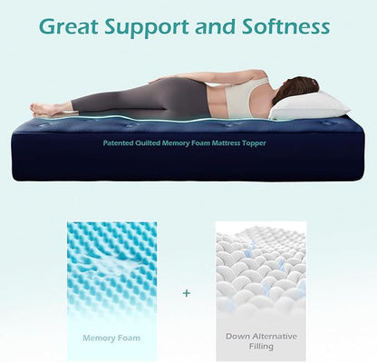 Hansleep RV Short Queen Mattress Topper Viscose Derived from Bamboo, Camping Memory Foam Pillow Top Mattress Topper, Breathable Mattress Pad for Back Pain Relief, 60" x 75", Navy Blue