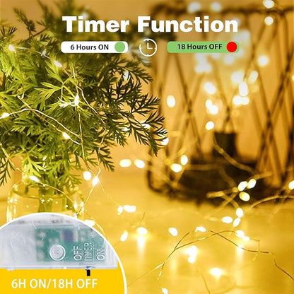 2-Pack Fairy Lights Battery Operated with Timer, Waterproof 16FT 50 LED String Lights Indoor Outdoor, Cuttable Starry Fairy Lights for Christmas Home Bedroom Wedding DIY Centerpiece Decor (Warm White)