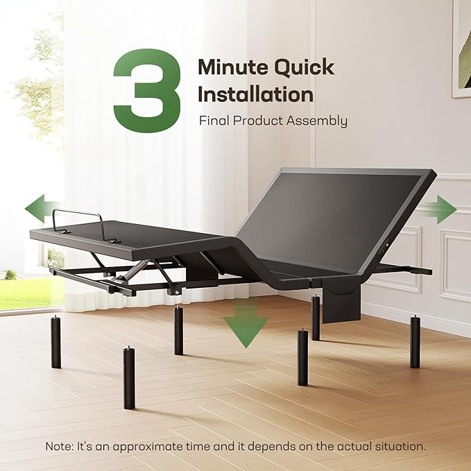 Marsail MS01-1 Full Adjustable Bed Base with Massage, 4 Ports USB A&C Adjustable Bed Frame with Under-Bed Nightlight, 3 Minutes Fast Assembly, Wireless Control Adjustable Bed with 4 Height Options