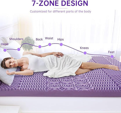 MUXHOMO 3.9 Inch 7-Zone Twin Mattress Topper, Egg Crate Foam Mattress Topper Twin Size for Back Pain, Lavender Cooling Gel Infused Bed Pad, CertiPUR-US and Oeko-TEX Certification (38"×75")