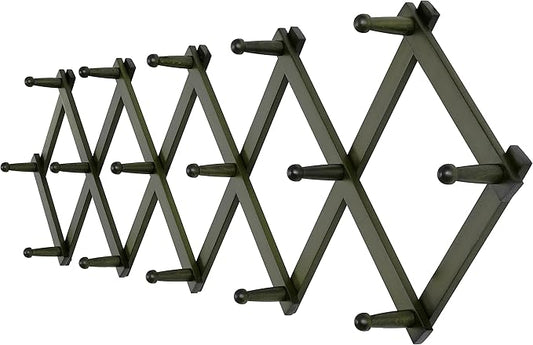 SKOLOO Accordion Wall Hanger with 16 Hooks, Modern Expandable Coat Rack Hat Rack for Wall, Solid Wooden, Dark Walnut Color