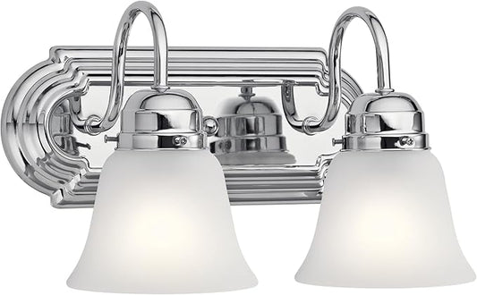 Kichler 12.25" 2-Light Vanity Bath Light in Chrome, Modern Bathroom Light with Clear Satin Etched Glass, (12,25" W x 8" H), 5336CHS