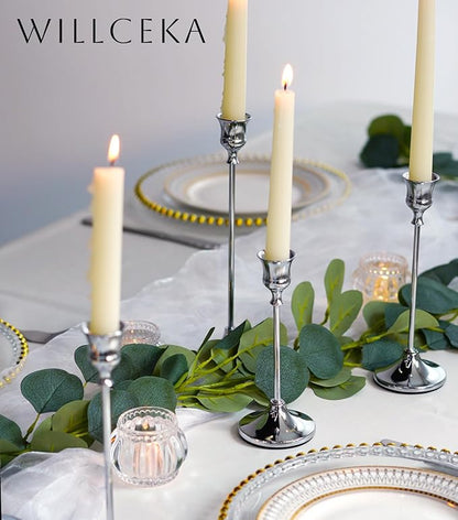 Candlestick Holders Taper Candle Holders, Set of 6 Silver Candle Holder Set, Vintage Table Centerpiece for Wedding Christmas Holiday