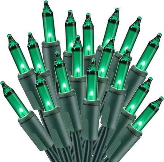 ODEETRONIC Green Christmas Lights, 21.63ft 100 Count Incandescent Christmas Mini Lights Connectable, 120V UL Certified St. Patrick's Day Light Outdoor Tree Light Waterproof for Indoor Party Decoration