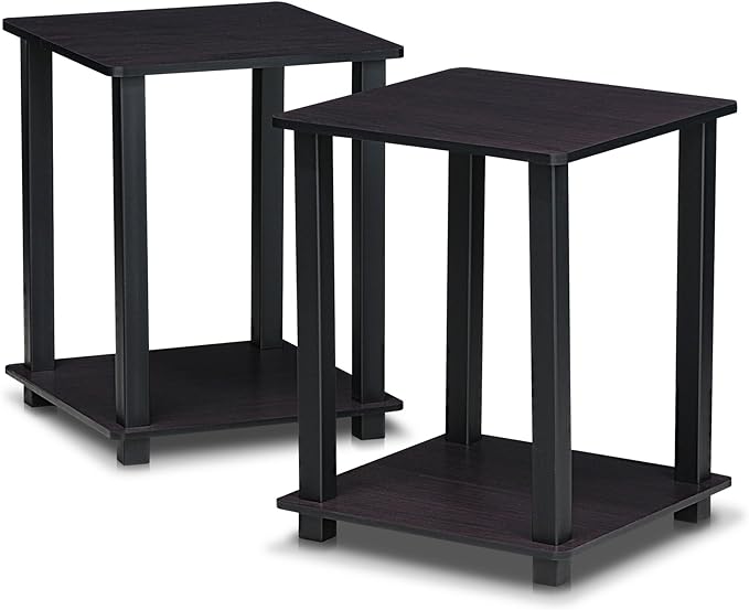 Furinno SIMPLISTIC Side Table Set of 2, 2-Tier End Table, Nightstand, Night Stand, Bedside Table, Easy Assembly, for Living Room, Bedroom, Dark Walnut