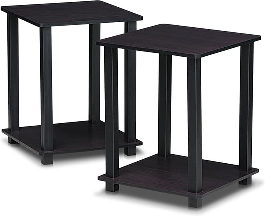 Furinno SIMPLISTIC Side Table Set of 2, 2-Tier End Table, Nightstand, Night Stand, Bedside Table, Easy Assembly, for Living Room, Bedroom, Dark Walnut