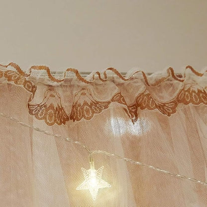 Joyreap Luxury 4 Corners Post Canopy Bed Curtains - Coral & White Cozy Drape Netting - Cute Princess Style Decoration Accessories(Reddish Brown, 59" W x 78" L, Full/Queen)