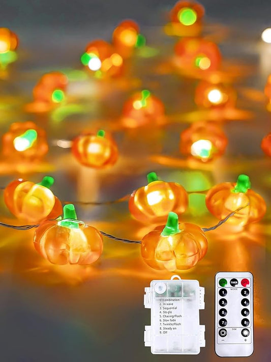 Fall Decorations 3D Pumpkin Fairy Lights Battery Operated with Remote, 10FT 30 LED Waterproof String Lights Outdoor Indoor with 8 Modes & Timer for Garland Harvest Party Thanksgiving Halloween Decor