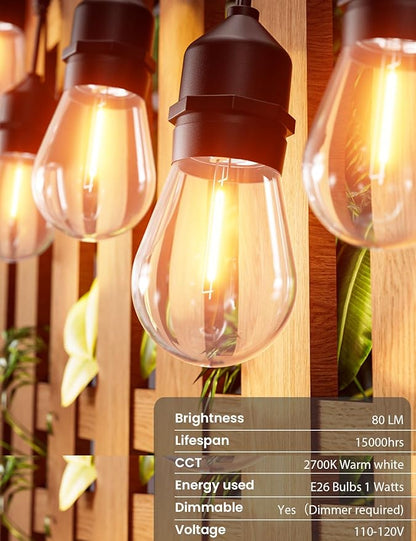 Svater Outdoor String Lights 150FT, E26 Socket, 48pcs S14 Shatterpoof Bulbs, 1 Watt Dimmable 2700K Warm White, IP65 Waterproof Commercial Grade Patio Lights（3 Pack X 50FT）