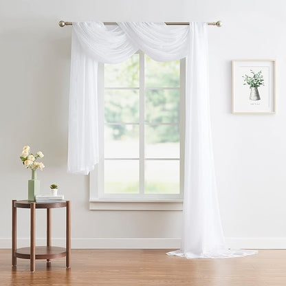 Warm Home Designs 45 Feet Long White Sheer Window Scarf. These XXL Length Valance Scarves 54 X 540 Inches in Size. Great as Bed Canopy or Wedding Arch Draping Fabric. AM White 540"