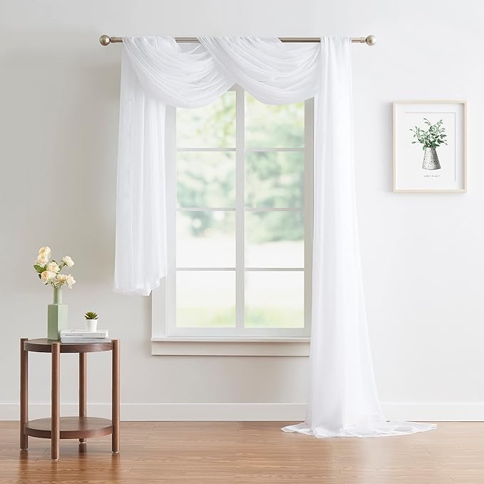 Warm Home Designs 30 Feet Long Sheer White Window Scarf. These XXL Length Valance Scarves 54 X 360 Inches in Size. Great as Bed Canopy or Wedding Arch Draping Fabric. AM White 360"