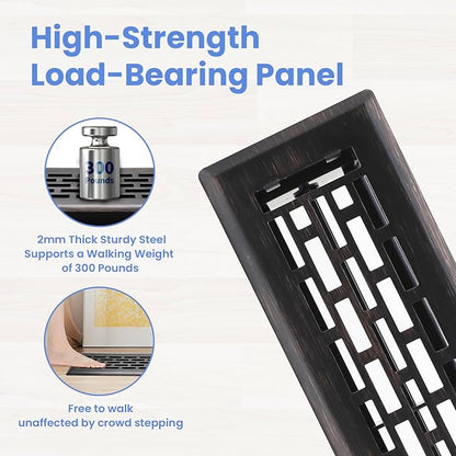 2x10 Inches 4 Pack Heavy Duty Walkable Floor Register - Easy Adjust Air Supply Lever Decorative Floor Vent Covers, Boston Design Vent Covers for Home - Oil Rubbed Bronze