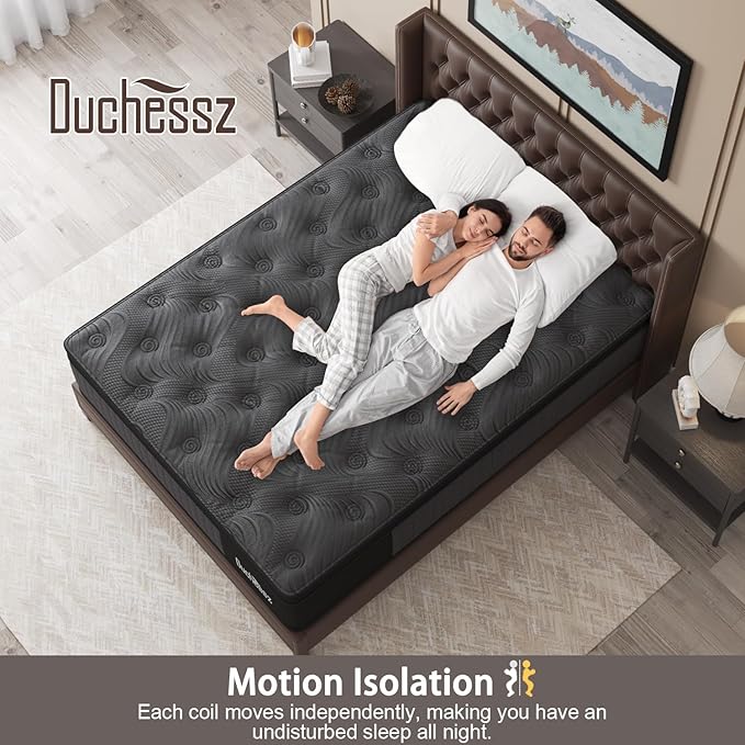 King Mattress, 12 Inch Hybrid Mattresses Black with Gel Memory Foam and Individually Pocket Innerspring Euro Top Medium Firm for Motion Isolation, Edge Support
