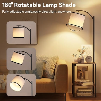 SUNMORY Floor Lamp with Table, End Table for Living Room with Lamp, Shelves Side Table with Charging Station(USB & AC Port), 3 Color Temperature LED Bulb, Modern Nightstand Lamp for Bedroom, Office