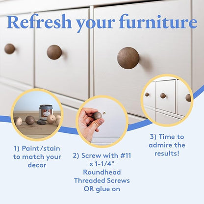 Unfinished Wood Ball Knobs 1-1/2 inch for Kitchen Cabinet Knobs, Drawer Knobs, Dresser Knobs and Crafts, Pack of 100, by Woodpeckers