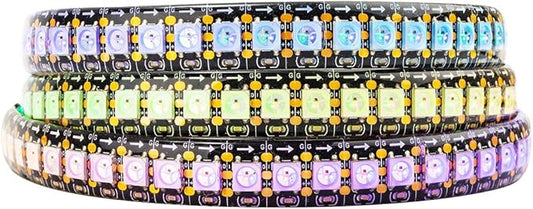 BTF-LIGHTING WS2812B IC RGB 5050SMD Pure Gold Individual Addressable LED Strip 3.28FT 144LED 144Pixel/m Flexible Full Color IP65 DC5V for DIY Chasing Color Project(No Adapter or Controller)