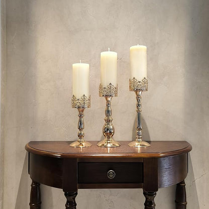 Candle Holders for Pillar Candles Set of 3 Gold Vintage Tall Candle Holders Decorative Large Table Centerpieces Candle Stand Decor