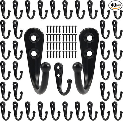 Wall Hooks for Hanging, 40 Pack Black Small Coat Hooks with 80 Screws, Heavy Duty Single Prong Wall Hooks for Keys, Cups,Towels,Bag and More