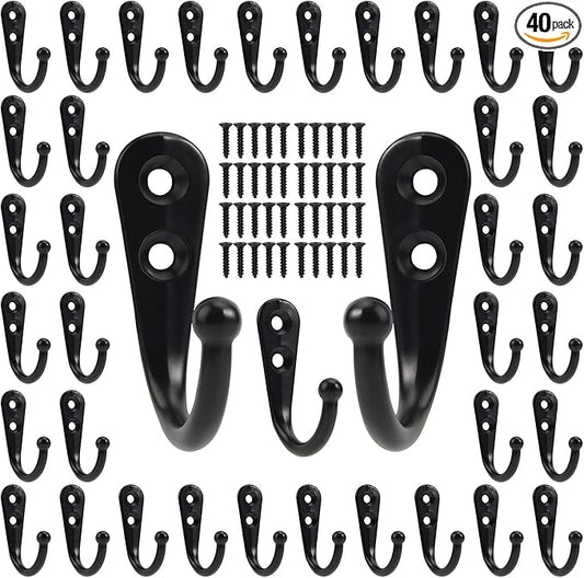 Wall Hooks for Hanging, 40 Pack Black Small Coat Hooks with 80 Screws, Heavy Duty Single Prong Wall Hooks for Keys, Cups,Towels,Bag and More