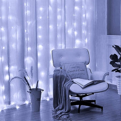 FUNPENY Window Curtain String Lights, 300 LED 8 Lighting Modes Fairy Lights USB Powered, Waterproof Lights for Christmas Bedroom Party Wedding Home Garden Wall Decorations (White)