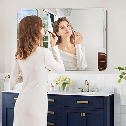 Frameless Bathroom Mirror for Over Sink,Wall Mounted Vanity Mirrors 30x32in,Rounded Rectangle Mirror Frameless with Polished Edge for Bedroom,Living Room,Entryway,Shatterproof (Horizontal/Vertical)