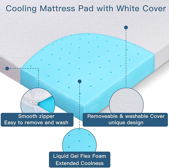 Airensky 3 Inch Memory Foam Mattress Topper, Cooling Gel Infused High Density Cal King (72"x84") Topper with Removable Washable Cover, Bed Topper for Pressure Relief Back Pain, CertiPUR-US Certified