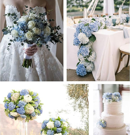 20 Pcs Blue Hydrangea Artificial Flowers Bulk, Faux Hydrangea Flowers Heads, Artificial Fake Silk Hydrangea Flowers with Stems, Blue Flowers Artificial for Decoration Wedding Décor