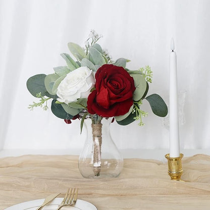 Artificial Flowers Bridesmaid Bouquets - Set of 2 Bridesmaid Bouquet Burgundy White Handmade Silk Floral Bouquet for Wedding Ceremony Anniversary, Bridal Shower, Home Table Decorations