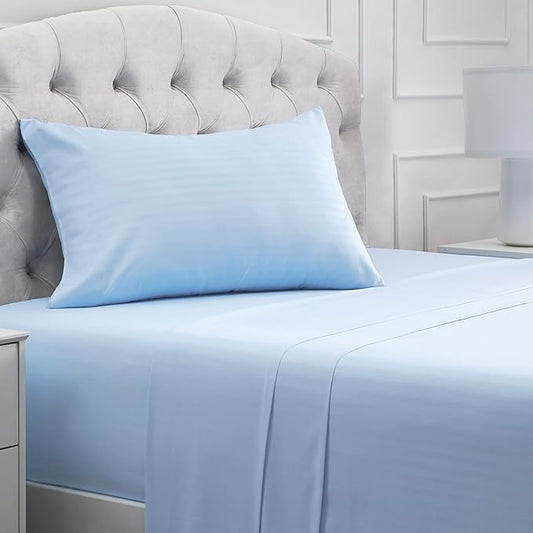 Mellanni Twin XL Sheets Set - 3 PC Iconic Collection Bedding - Hotel Luxury, Extra Soft, Cooling Bed Sheets - Wrinkle, Fade, Stain Resistant (Twin Extra Long, Striped Light Blue)