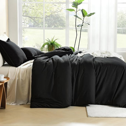 Litanika Comforters Black Oversized Queen Size, 3 Pieces Lightweight Solid Bedding Comforter Set, All Season Fluffy Bed Set (98x98In Comforter & 2 Pillowcases)