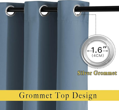 NICETOWN Insulated Curtains Room Darkening Draperies - Triple Weave Microfiber Home Thermal Insulated Solid Ring Top Blackout Curtains/Panels for Bedroom(Smoky Blue, Set of 2, 66 x 72 Inch)