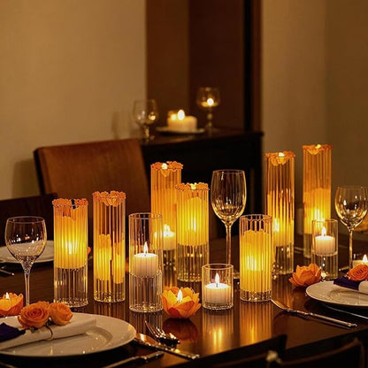 yshengood 12 Pcs Ribbed Hurricane Glass Candle Holders Glass Cylinder Candle Holder for Pillar Candle Floating Candle Holder