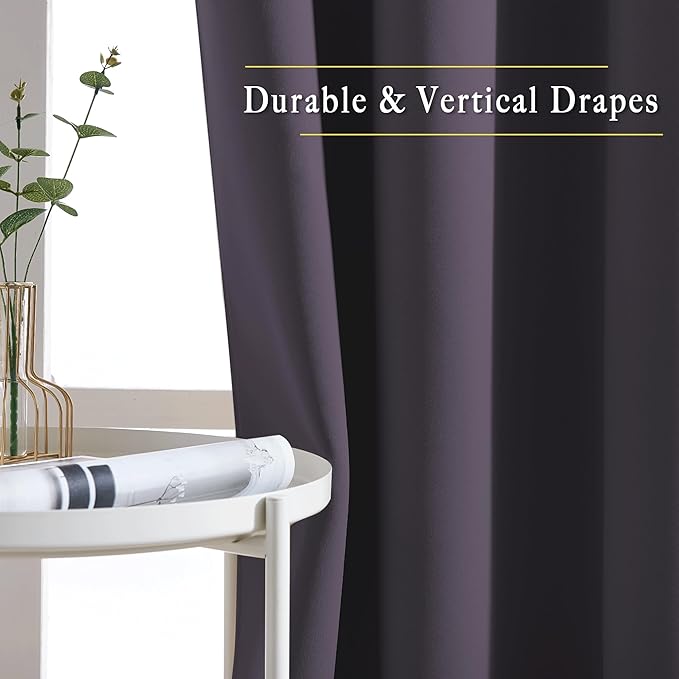NICETOWN Blackout Curtains for Girls Room - Thermal Insulated Solid Grommet Room Darkening Curtains/Panels/Drape for Bedroom (Greyish Purple, 1 Pair, 66 by 90-Inch)