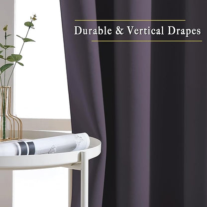 NICETOWN Insulated Curtains Blackout Draperies - Triple Weave Microfiber Home Thermal Insulated Solid Ring Top Blackout Curtains/Panels for Bedroom(Greyish Purple, Set of 2, 52 x 72 Inch)