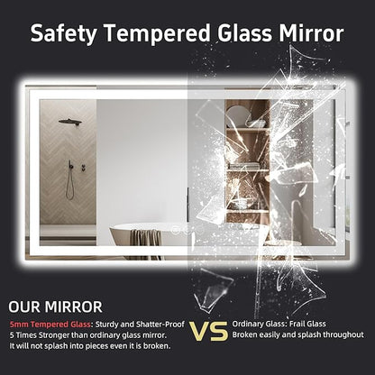 60"x 36" LED Bathroom Mirror, Double Lighting Sources Dimmable, Backlit + Front Lit, Anti-Fog, Stepless Dimmable, Lighted Bathroom Vanity Mirror for Wall Tempered Glass (Horizontal/Vertical)