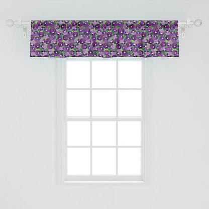 Ambesonne Botanical Window Valance Pack of 2, Green Field Full of Burgeoning Pansy Inflorescence Garden Flourish Bedding Plants, Rod Pocket Curtain Valances for Kitchen Bedroom, 54" X 12", Purple