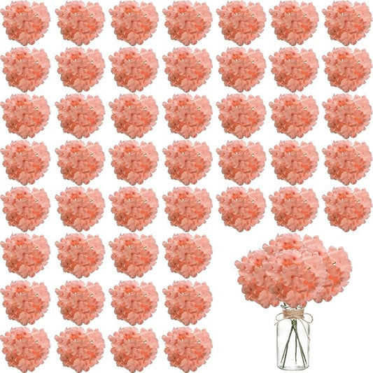 100PCS Artificial Hydrangea Flowers, Fake Flowers Silk Hydrangea Full Flowers Heads with Stems for Wedding Home Party Shop Baby Shower Decor (Xiangfei Pink)
