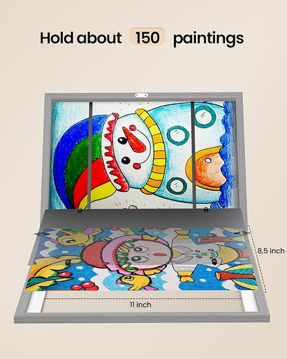BAIJIALI Grey Art Frames for Kids Artwork - Front Opening Holds 150 Drawings, 3D Crafts - 3 Packs 8.5x11 with mat or 9x12 without Mat