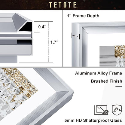 TETOTE Brushed Silver LED Bathroom Mirror with Lights 42x36 Front & Back Light Vanity Framed Mirror Baroque Anti Fog Dimmable White/Warm/Natural,CRI90+,Waterproof,Wall Mounted(Horizontal/Vertical)
