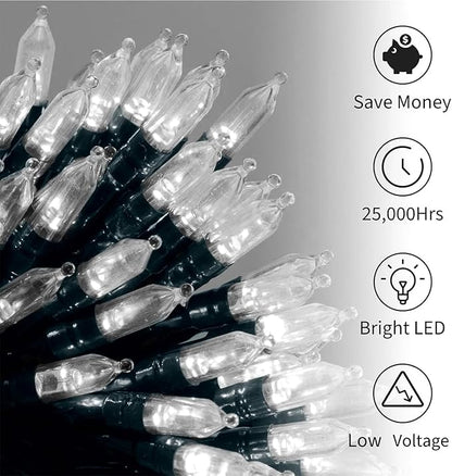 Battery Operated Christmas Lights 2 Pack 18 Feet 50 LED Clear Mini String Lights with 8 Modes Waterproof Tree Lights for Xmas Outdoor Indoor Holiday Party Garden Decor, Pure White