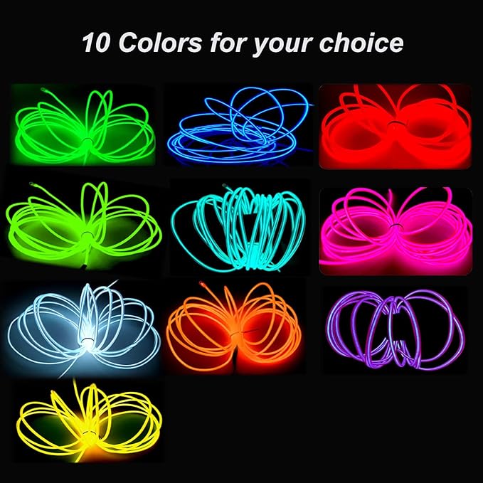 MaxLax EL Wire Purple, 9.8ft/3m Portable Battery Pack Neon Light Strip 360° Cuttable Glowing Rope Lights for Parties, Halloween, DIY Decoration