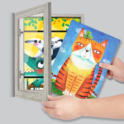 [3-Pack] Kids Art Frames, 8.5x11 Front Opening Kids Artwork Frames Changeable, Grey Wood Grain Artwork Display Storage Frame for Wall, Holds 50 Pcs, for 3D Picture, Crafts, Children Drawing, Hanging