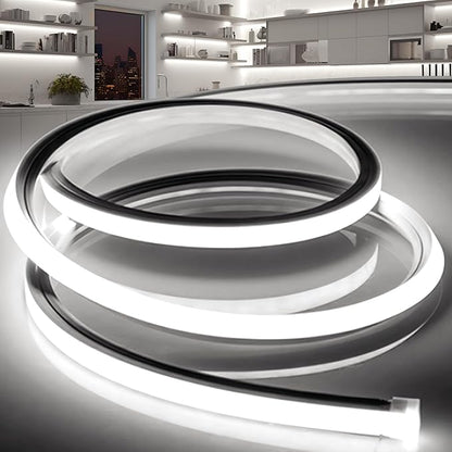 LED Strip Lights Daylight White 6000K,65.6ft 110-120V Neon Rope Lights,Flexible Silicone Outdoor Waterproof Neon Strip Lights for Bedroom,Mirror,Kitchen Cabinet, Living Room,Halloween Decor
