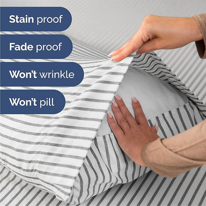 Queen 6 Piece Sheet Set - Comfy Breathable & Cooling - Soft Hotel Luxury Bedding Set with 8-16 Inch Deep Pockets - 1 Flat & 1 Fitted Sheet & 4 Pillowcases - Wrinkle Free & Easy Care - Grey Stripes 2
