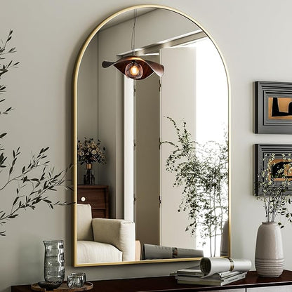 HARRITPURE Arched Wall Mirror 24"x36" – Gold Metal Frame Vanity Mirrors for Bedroom, Entryway, Living Room Decor